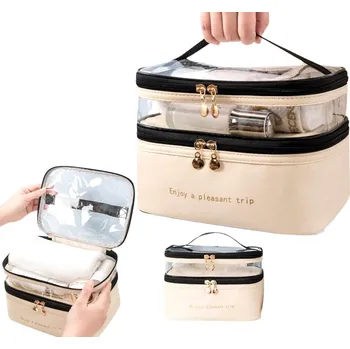 Dvoupatrový Kosmetický Kufřík z kvalitní umělé kůže, Bílá, 23*15,5*17,5 cm