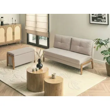 Sedací souprava Sada pohovky a lavice béžová látka čalouněné železné nohy rozkládací úložný prostor moderní styl Beliani