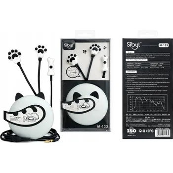 Sluchátka Sluchátka do uší Sibyl M-133 3.5 mm s pouzdro pro kočku, černá a bílá
