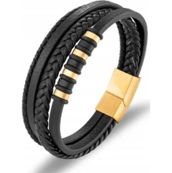 Náramek Pánský náramek kožený černý - 4 pásky Pánský náramek kožený černý
