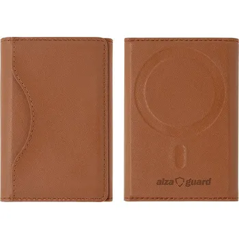 Pouzdro na mobilní telefon AlzaGuard foldable PU leather wallet Compatible with Magsafe - hnědá