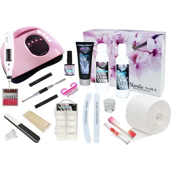 Charlie Nails Startovací sada na Polygel nehty XXXL 150W růžová s bruskou 10W