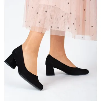 Dámské sandále Dámské černé lodičky z broušené kůže s blokovým podpatkem Letizia Velikost: 39,5