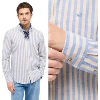 Pánská košile Pánská košile Mustang Rawlins Modrá Lněná S Proužky Regular Fit M