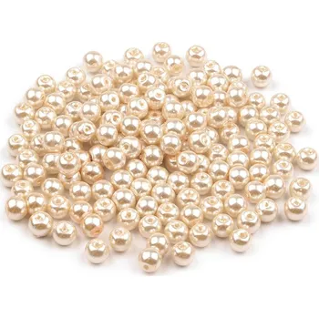 Dětské navlékací korálky Skleněné voskové perly Ø6 mm, velké, 05A krémová