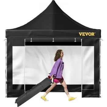 Stan 304,8 x 304,8 cm rozkládací stan s baldachýnem, venkovní altán s odnímatelnými bočními stěnami a taškou na kolečkách, UV odolný, vodotěsný, okamžitý přístřešek na zahradu, dvůr, černý