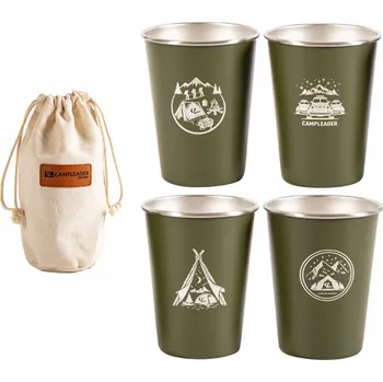 4ks šálek z nerezové oceli, opakovaně použitelný kovový pohár, stohovatelná pitná zelená