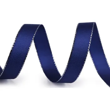 Stuha Stuha taftová s lurexem šíře 15 mm, střední, 415 modrá safírová stříbrná