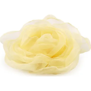Organzový květ růže k našití a nalepení Ø8 cm, střední, 3 žlutá světlá