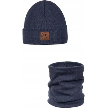 Čepice Jarní souprava čepice a nákrčník SMILE - bavlna - GRANÁTOVÁ MELANŽ 52 - 56