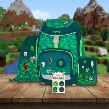 Školní batoh Školní set 4ks OXY Sherpy OXY Sherpy Playworld ve stylu Minecraft sada batoh, penál, sáček, placky 0-24826/04