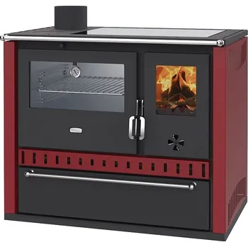 Krbová kamna Sporák na tuhá paliva s teplovodním výměníkem PRITY GT W10 FI G DR, nerezová trouba, burgundy, levá (Sporák na tuhá paliva s teplovodním výměníkem PRITY GT W10 FI G DR, nerezová trouba, burgundy, levá)