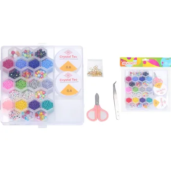 Dětské navlékací korálky Wiky Korálky set + provázky + nůžky + zapínání + pinzeta