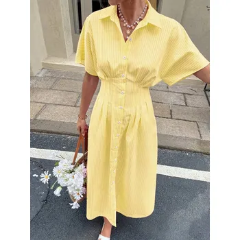 Dámské šaty SHEIN ŽLUTÉ KOŠILOVÉ ŠATY S PROUŽKY (M)