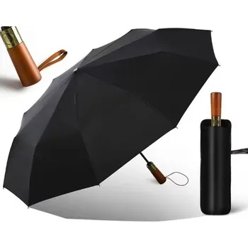 AUTOMATICKÝ SKLÁDACÍ DEŠTNÍK ODOLNÝ PROTI VĚTRU DÁMSKÝ PÁNSKÝ DŘEVĚNÁ RUKOJEŤ