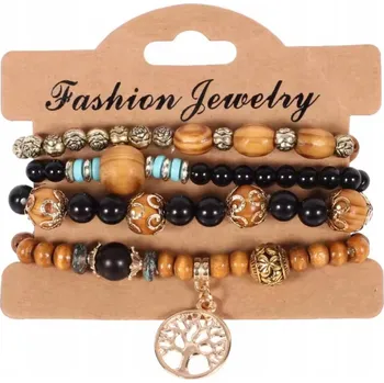 Náramek SADA Modrých Stříbrných NÁRAMKŮ Korálky Náramek 4v1 Kamínky