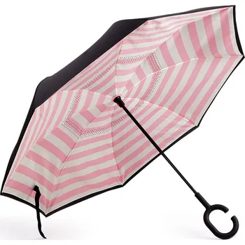 Deštník Obrácený deštník dvouvrstvý, velké, 8 růžová proužky