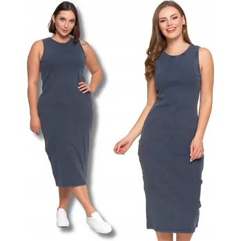 Dámské šaty ŠATY dámské midi proužkované na širokých ramínkách letní MORAJ - S