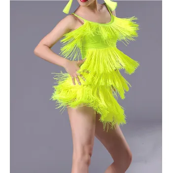 Dámské latino taneční šaty s třásněmi Luisa M Zeleno-žlutá