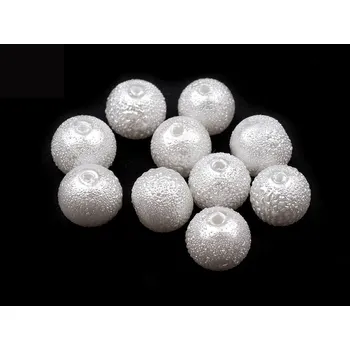 Dětské navlékací korálky Skleněné voskové perly vroubkované Ø8 mm, barva 01 bílá