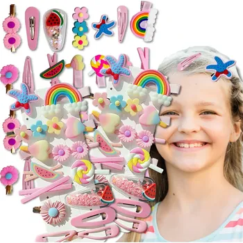 Ozdoba do vlasů Ručně vyráběná sada dětských sponek do vlasů 14 ks, barevné vzory, materiál kov a plast, délka 5-7 cm