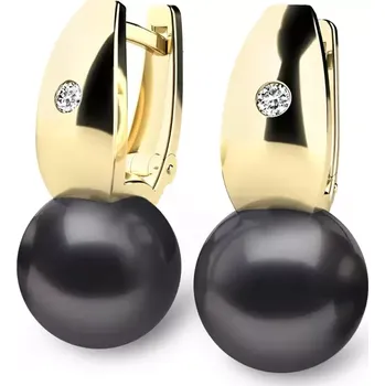 Náušnice Náušnice žluté zlato 585/1000, přírodní diamanty 0.032ct, přírodní perly 10988ZL-DIA-Black