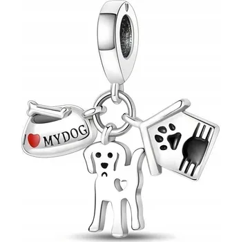 Přívěsek Přívěsek STŘÍBRO 925 Charms Korálek Pes Bouda a Miska