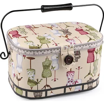 Organizér galanterie Kazeta / košík na šití čalouněný, střední, 3 /612250 béžová nejsv.