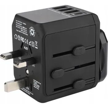 Univerzální cestovní adaptér 4v1 pro 150 zemí (EU, UK, USA, AU) se 3x USB + USB-C