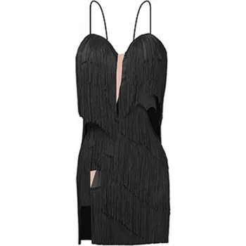 Profesionální latino třásňové šaty Sara s průhledy Černá XS