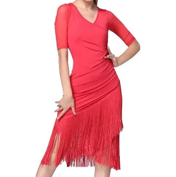 Dámské latino taneční šaty Julieta Sytě červená XXXXL S tříčtvrtečními rukávy