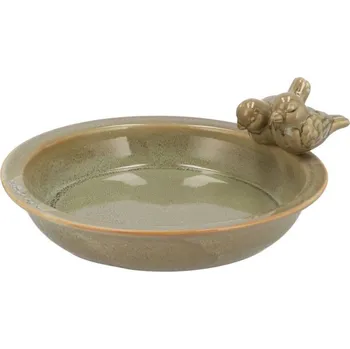 Krmítko pro ptáka Zelené keramické ptačí pítko/krmítko s ptáčky - Ø 33*5 cm