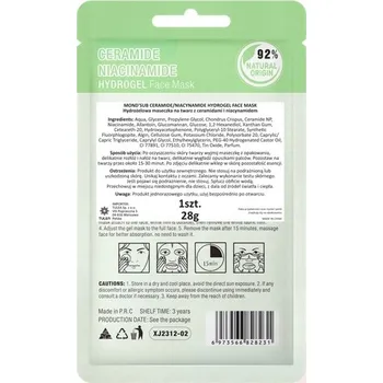 Pleťová maska MOND'SUB Hydrogelová maska na obličej s ceramidy a niacinamidem