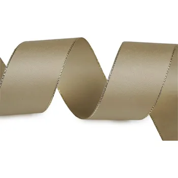 Stuha Stuha taftová s lurexem šíře 40 mm, střední, 741 šedobéžová zlatá