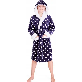 Dámský župan ŽUPAN S S KAPUCÍ PRO DĚTI TEPLÝ MĚKKÝ NADÝCHANÝ S PUNTÍKY 152 CM