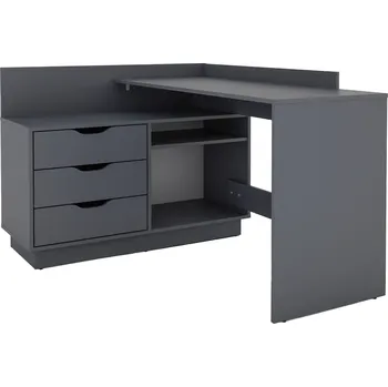 Psací stůl byLIVING Úhlový psací stůl BELFAST / Možnost montáže vpravo nebo vlevo / 3 zásuvky / Antracit / Kancelářský stůl / Rohový psací stůl / Psací stůl / Š 129, V 83,5, H 105 cm |