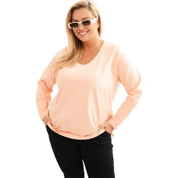 Dámská halenka Dámská halenka Plus Size s výstřihem do V a dlouhým rukávem meruňková 4XL/5XL