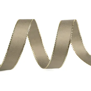 Stuha Stuha taftová s lurexem šíře 15 mm, střední, 741 šedobéžová zlatá