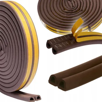 Těsnění do okna a dveří Těsnění do OKEN a DVEŘÍ D profil 12x10mm samolepicí páska HNĚDÉ 10m NA OKNA