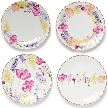 Talíř 695251 - Tchibo - Dezertní talíře s lesklým zlatým dekorem - barva: bílá