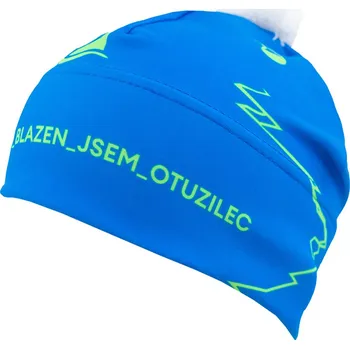 Čepice COLLM Čepice s bambulí NEJSEM BLÁZEN JSEM OTUŽILEC modrá Velikost: L/XL obvod hlavy 55-60cm