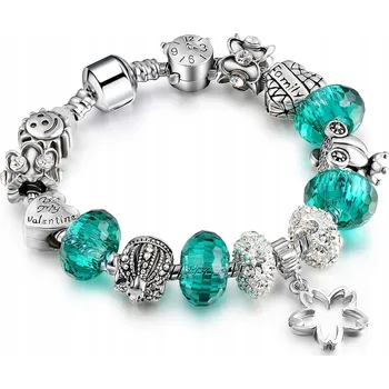 Náramek Bransoletka Charms Beads Tyrkysová hvězda Koruna Slunce