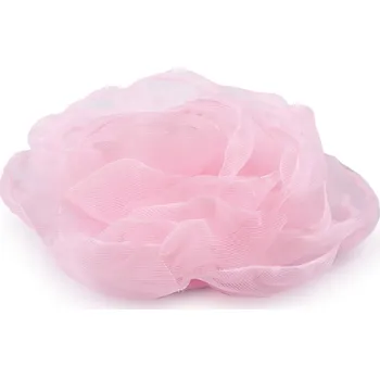 Organzový květ růže k našití a nalepení Ø8 cm, střední, 4 růžová sv.