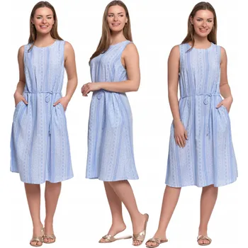 Dámské šaty Dámské viskózové ŠATY s úvazováním v pase MORAJ MDW3000-006 modré S