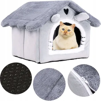 Pelíšek pro kočku Domeček pro kočky Zwierzopasja šedý obdélníkový 53 cm x 33 cm x 33 cm