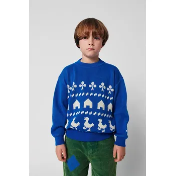 Dívčí oblečení Dětský bavlněný svetr Bobo Choses Farm jacquard 225AC108 modrá 55X, vel. 89/98