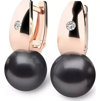 Náušnice Náušnice z růžového zlata 585/1000 s přírodními diamanty 0.032ct a přírodními perlami 10988CV-DIA-Black
