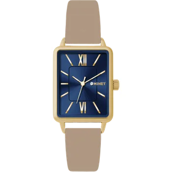 Hodinky MINET Zlato-modré dámské hodinky SIENA s béžovým koženým řemínkem MWL5431