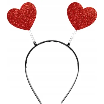 Čelenka ČELENKA SE SRDÍČKY DEKORACE NA VALENTÝNA PĚNOVÁ S GLITRY ČERVENÁ