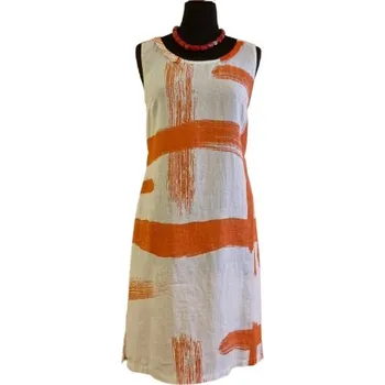 Dámské šaty Šaty krátké bílo-oranžové bez rukávů